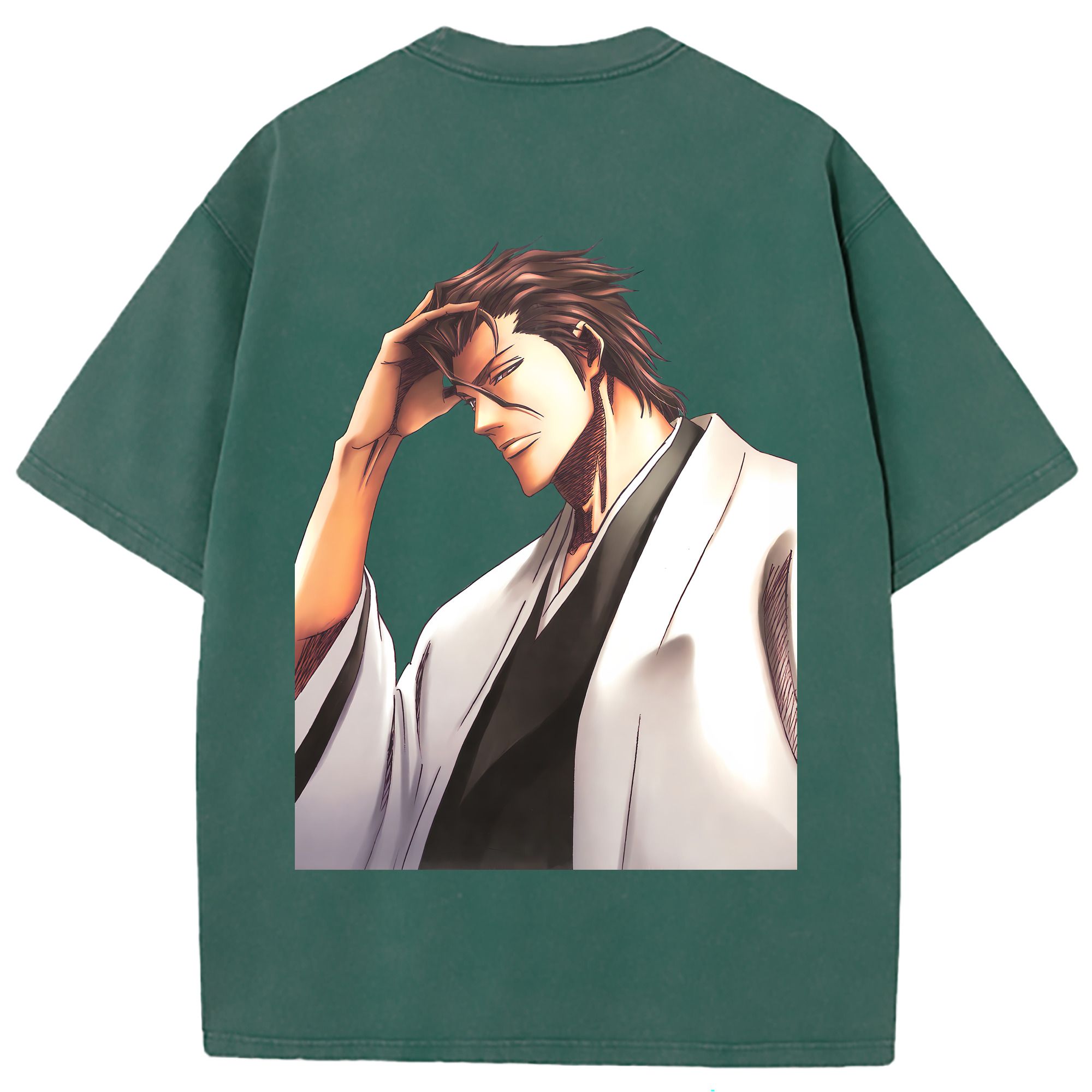 （画像用） ブリーチ 藍染 惣右介（あいぜん そうすけ） BLEACH Aizen Sousuke 綿100% ヴィンテージ風 半袖Tシャツ（背面プリント）